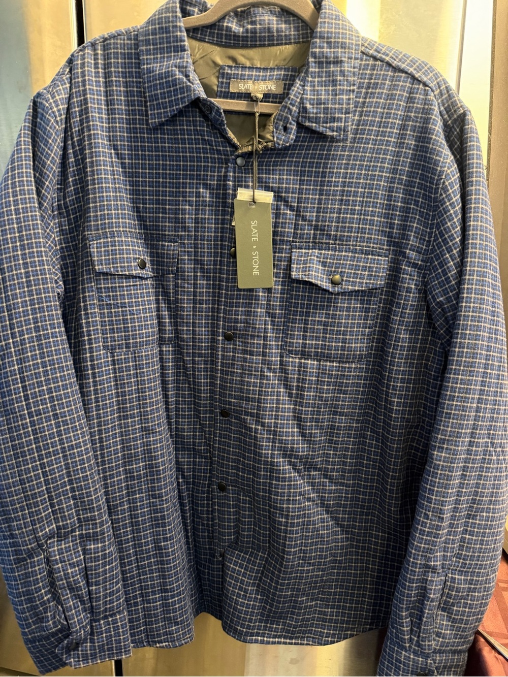 Slate & Stone Blue Windowpane Plaid Casual Button-Down Shirt